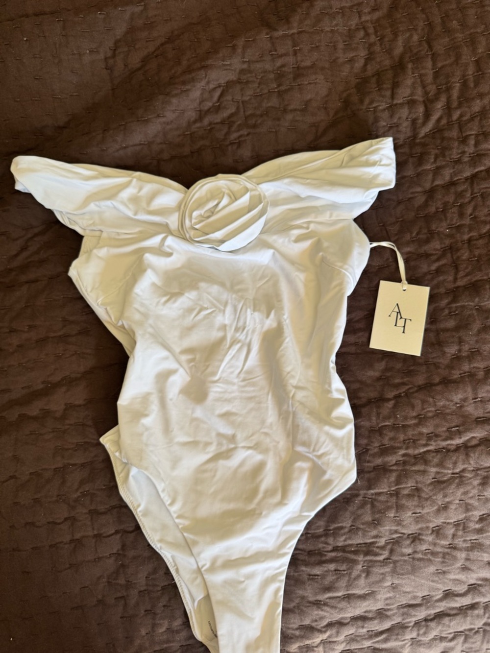 A|T White Off-Shoulder One-Piece Swimsuit